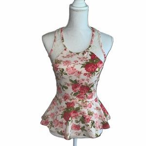 Papaya Floral Peplum Shaped Top W/Lace Detail